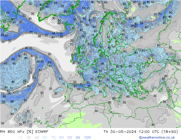 RV 850 hPa ECMWF do 30.05.2024 12 UTC