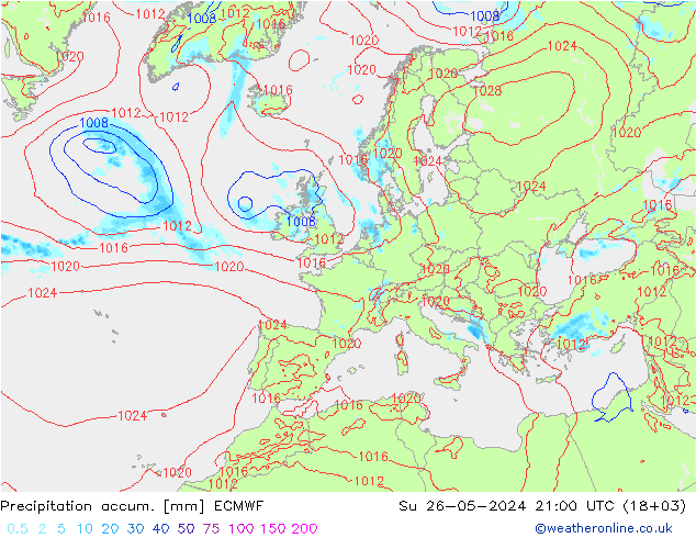 Precipitación acum. ECMWF dom 26.05.2024 21 UTC