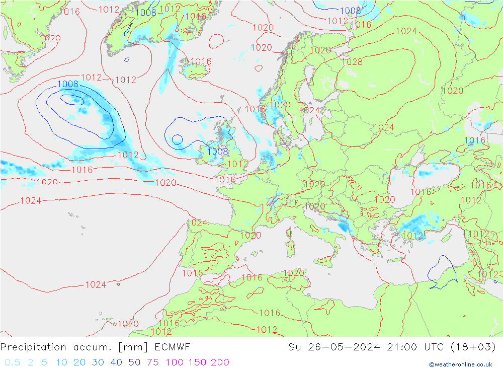 Precipitation accum. ECMWF Вс 26.05.2024 21 UTC