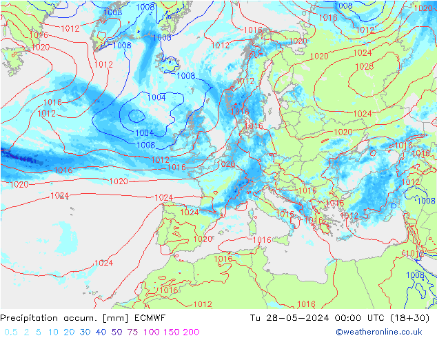 Totale neerslag ECMWF di 28.05.2024 00 UTC