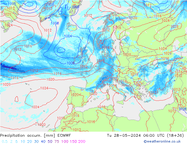 Nied. akkumuliert ECMWF Di 28.05.2024 06 UTC