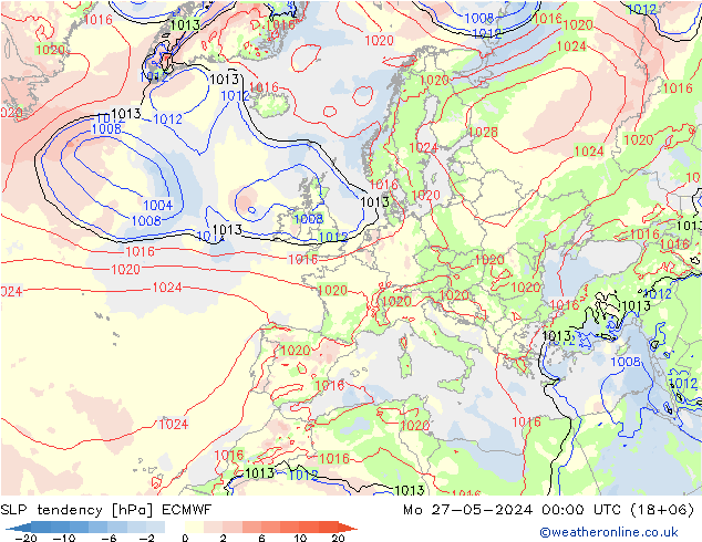 SLP tendency ECMWF Mo 27.05.2024 00 UTC