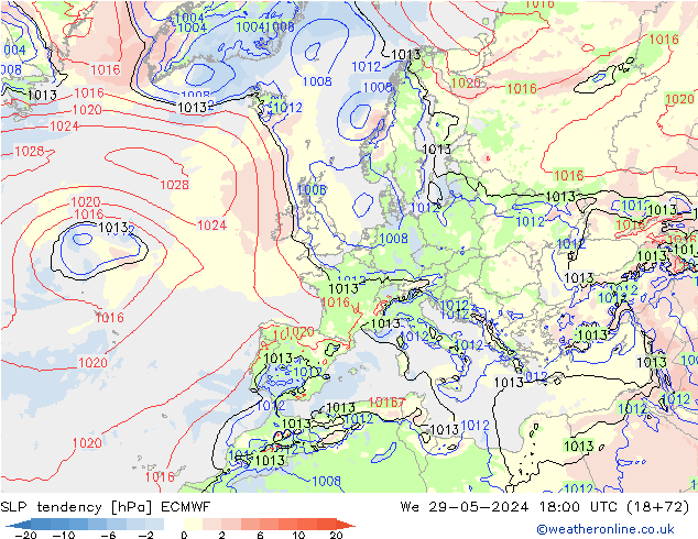 SLP tendency ECMWF We 29.05.2024 18 UTC