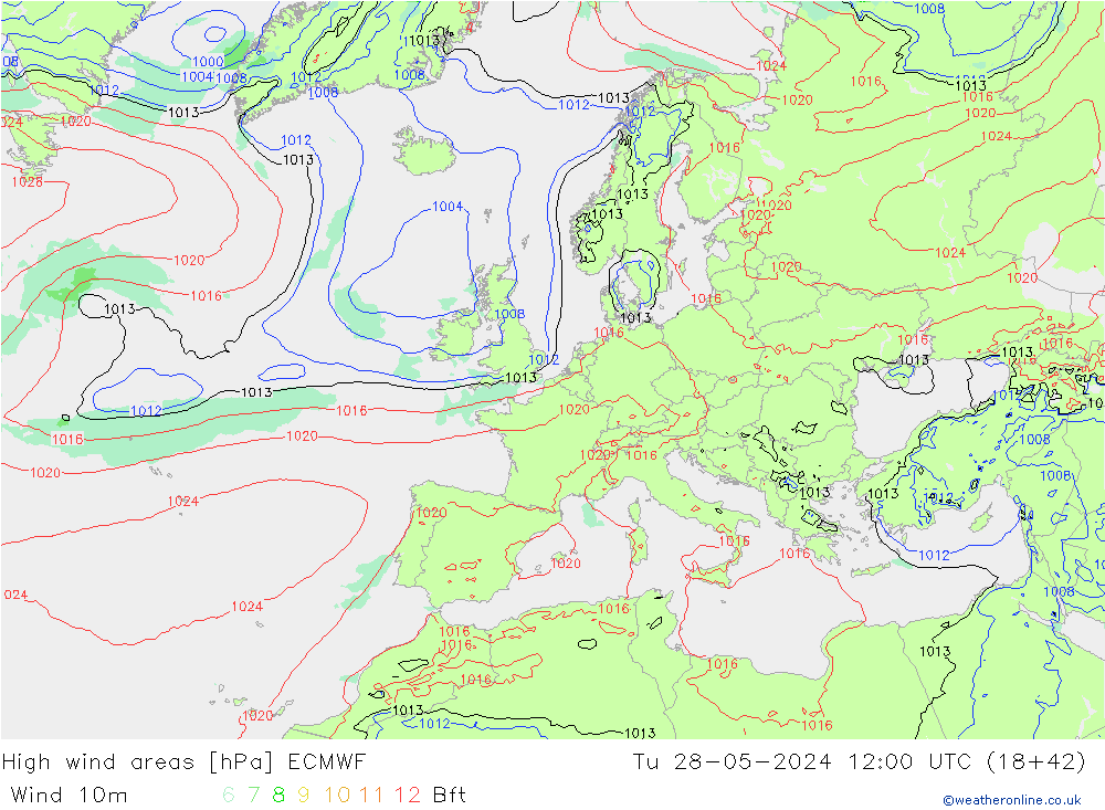 High wind areas ECMWF Tu 28.05.2024 12 UTC