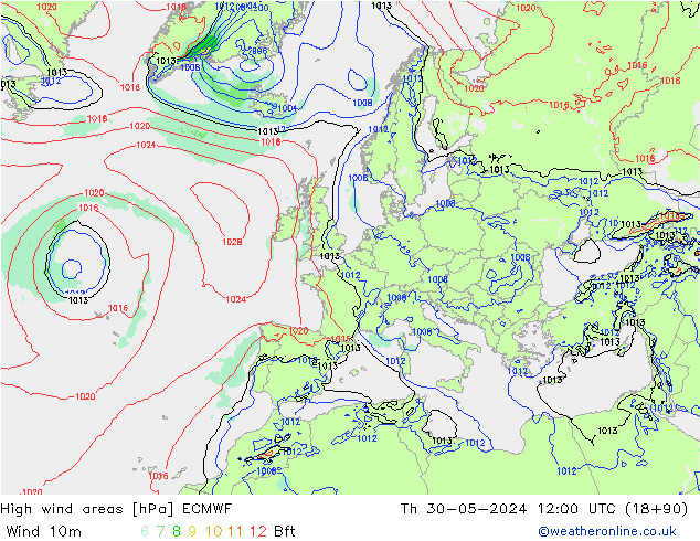 Windvelden ECMWF do 30.05.2024 12 UTC