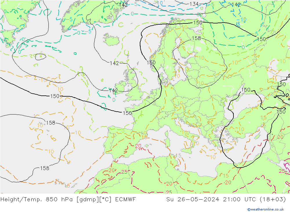 Height/Temp. 850 hPa ECMWF Dom 26.05.2024 21 UTC