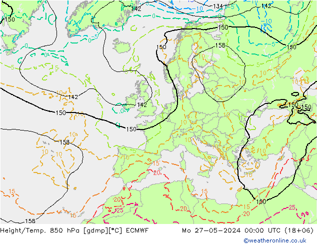 Z500/Rain (+SLP)/Z850 ECMWF pon. 27.05.2024 00 UTC