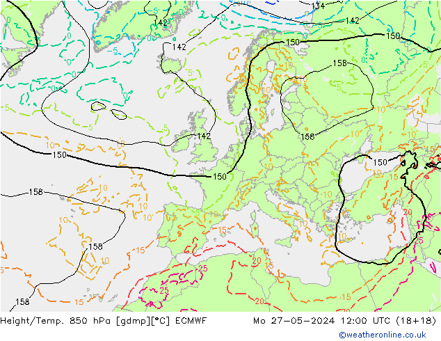 Z500/Rain (+SLP)/Z850 ECMWF Mo 27.05.2024 12 UTC