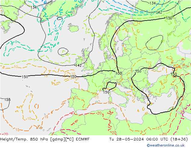 Z500/Rain (+SLP)/Z850 ECMWF Tu 28.05.2024 06 UTC