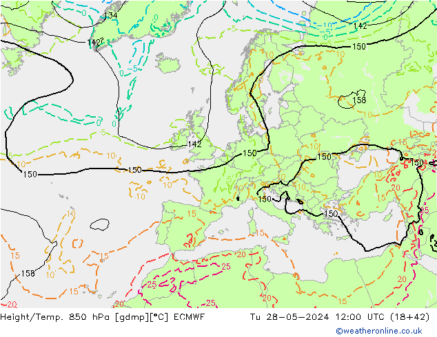 Z500/Rain (+SLP)/Z850 ECMWF wto. 28.05.2024 12 UTC