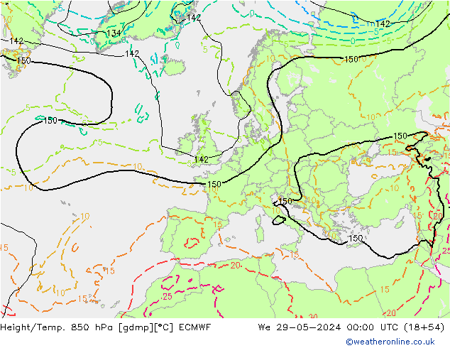 Height/Temp. 850 hPa ECMWF Mi 29.05.2024 00 UTC