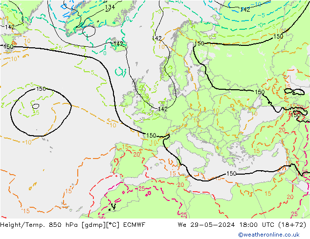 Z500/Rain (+SLP)/Z850 ECMWF Mi 29.05.2024 18 UTC