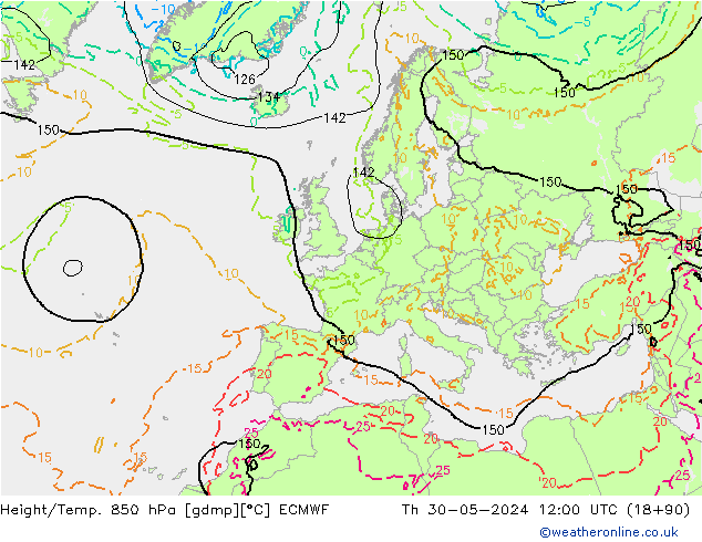 Z500/Rain (+SLP)/Z850 ECMWF jue 30.05.2024 12 UTC