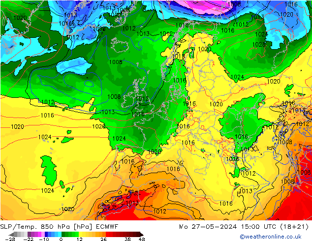 SLP/Temp. 850 hPa ECMWF 星期一 27.05.2024 15 UTC