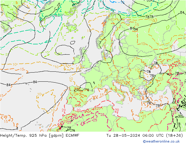 Height/Temp. 925 hPa ECMWF Ter 28.05.2024 06 UTC