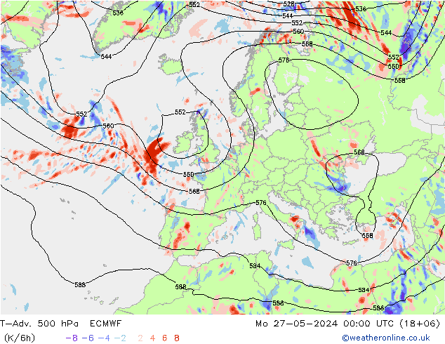 T-Adv. 500 гПа ECMWF пн 27.05.2024 00 UTC