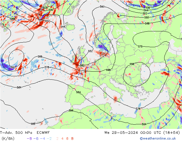 T-Adv. 500 hPa ECMWF We 29.05.2024 00 UTC