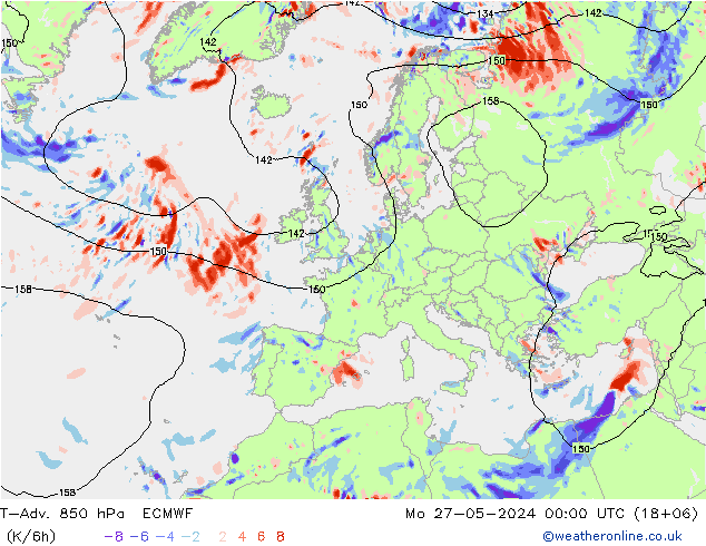 T-Adv. 850 гПа ECMWF пн 27.05.2024 00 UTC