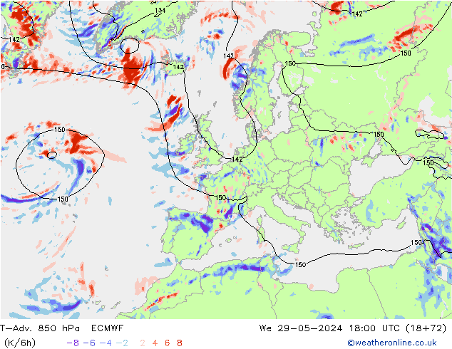 T-Adv. 850 hPa ECMWF Qua 29.05.2024 18 UTC