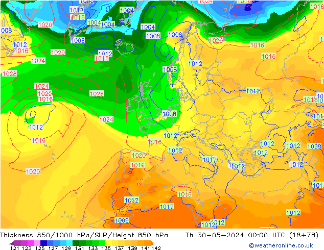 Schichtdicke 850-1000 hPa ECMWF Do 30.05.2024 00 UTC