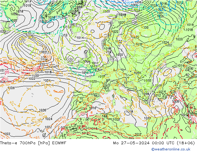 Theta-e 700hPa ECMWF Mo 27.05.2024 00 UTC