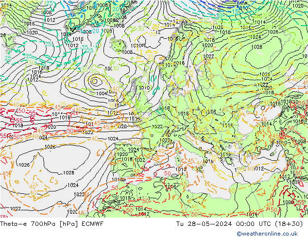 Theta-e 700hPa ECMWF Ter 28.05.2024 00 UTC