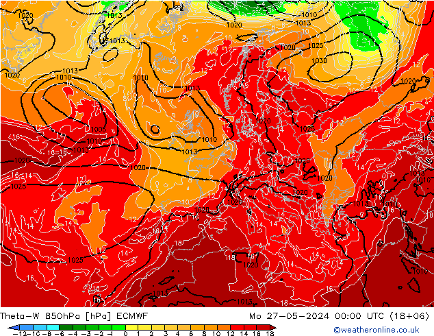 Theta-W 850hPa ECMWF 星期一 27.05.2024 00 UTC