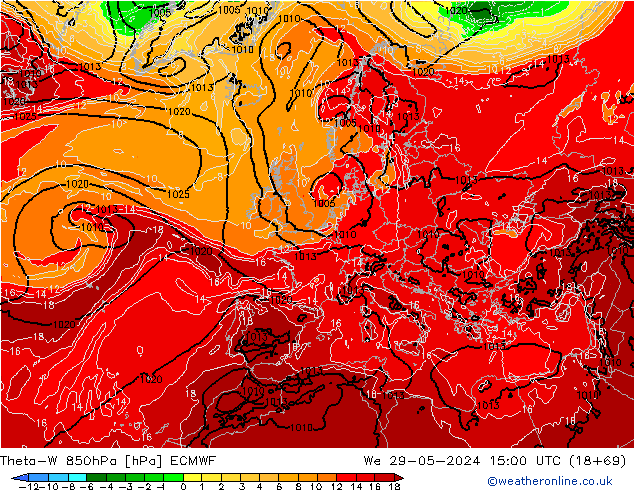 Theta-W 850гПа ECMWF ср 29.05.2024 15 UTC