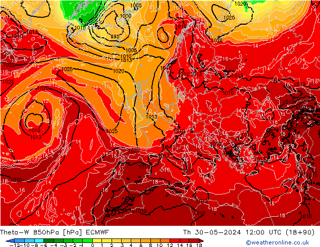 Theta-W 850hPa ECMWF Th 30.05.2024 12 UTC