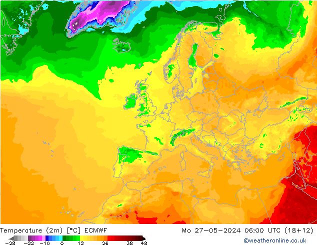 Sıcaklık Haritası (2m) ECMWF Pzt 27.05.2024 06 UTC