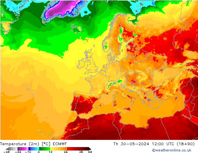 Temperature (2m) ECMWF Čt 30.05.2024 12 UTC