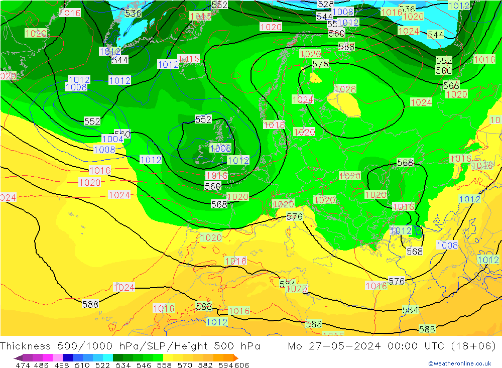 Thck 500-1000hPa ECMWF Mo 27.05.2024 00 UTC