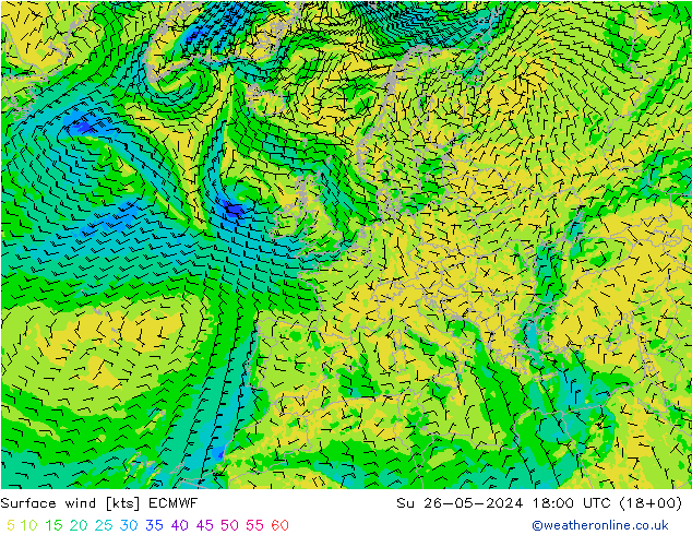 风 10 米 ECMWF 星期日 26.05.2024 18 UTC