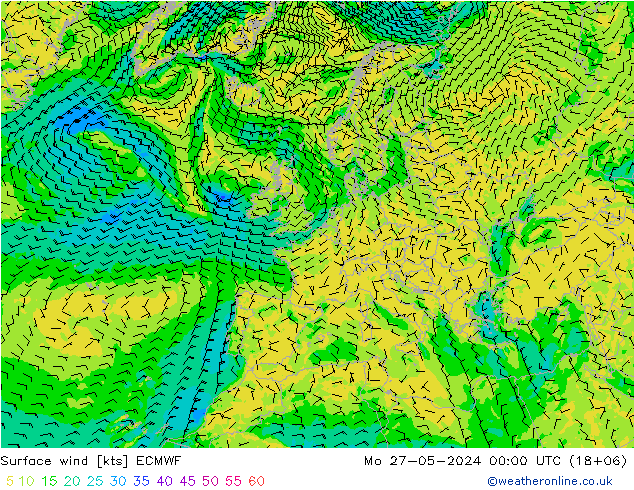 Surface wind ECMWF Po 27.05.2024 00 UTC