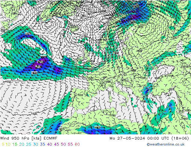 Rüzgar 950 hPa ECMWF Pzt 27.05.2024 00 UTC