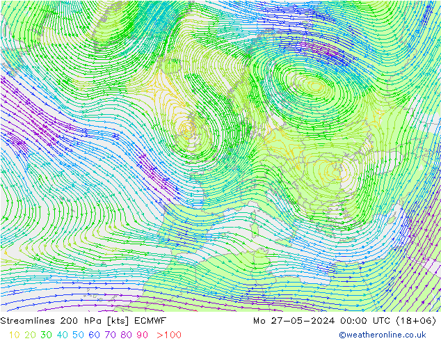 Linea di flusso 200 hPa ECMWF lun 27.05.2024 00 UTC
