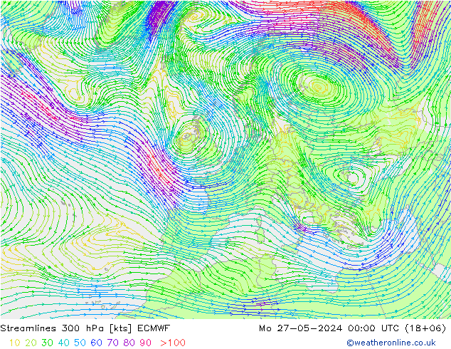 Streamlines 300 hPa ECMWF Mo 27.05.2024 00 UTC