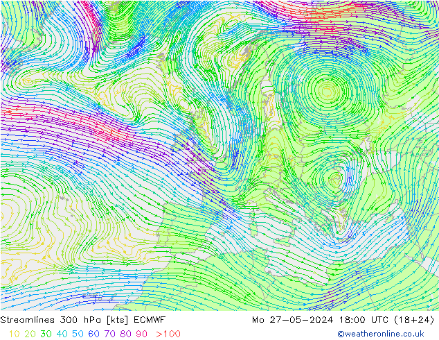 Stromlinien 300 hPa ECMWF Mo 27.05.2024 18 UTC