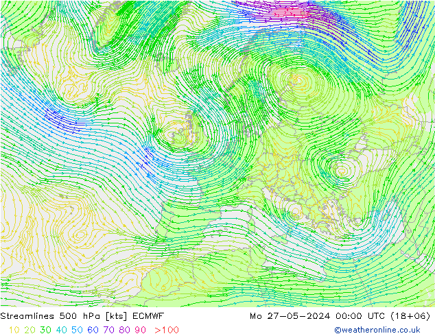 Streamlines 500 hPa ECMWF Mo 27.05.2024 00 UTC