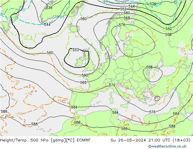 Height/Temp. 500 hPa ECMWF 星期日 26.05.2024 21 UTC