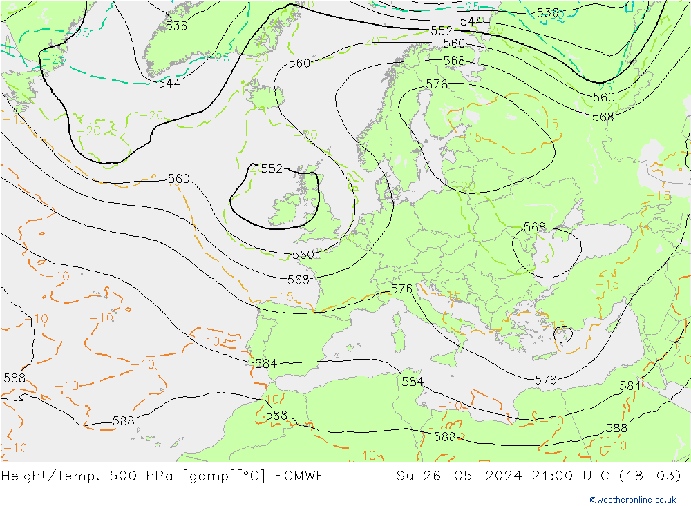 Height/Temp. 500 hPa ECMWF Su 26.05.2024 21 UTC