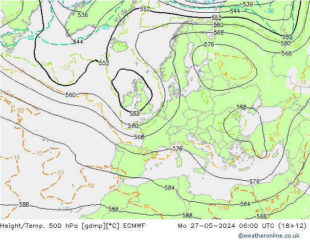 Height/Temp. 500 гПа ECMWF пн 27.05.2024 06 UTC