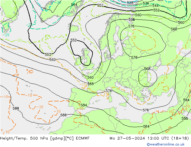 Z500/Regen(+SLP)/Z850 ECMWF ma 27.05.2024 12 UTC