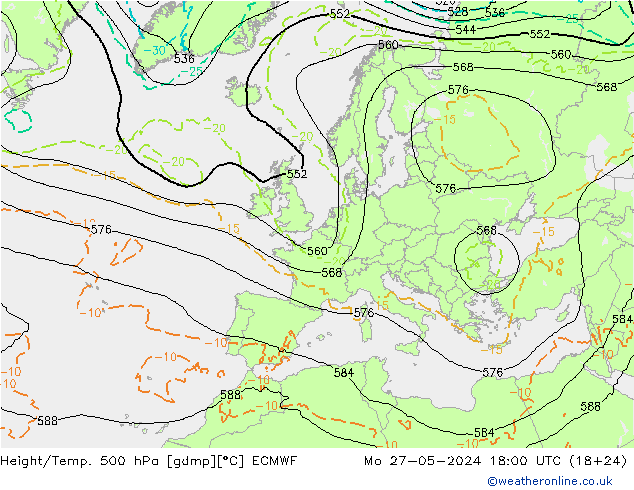 Geop./Temp. 500 hPa ECMWF lun 27.05.2024 18 UTC