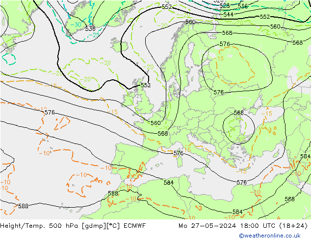 Z500/Regen(+SLP)/Z850 ECMWF ma 27.05.2024 18 UTC