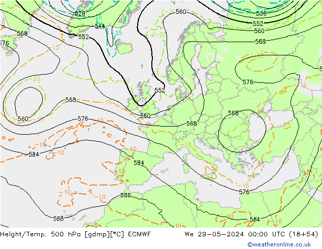 Z500/Yağmur (+YB)/Z850 ECMWF Çar 29.05.2024 00 UTC