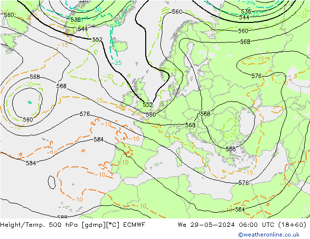 Z500/Rain (+SLP)/Z850 ECMWF Mi 29.05.2024 06 UTC