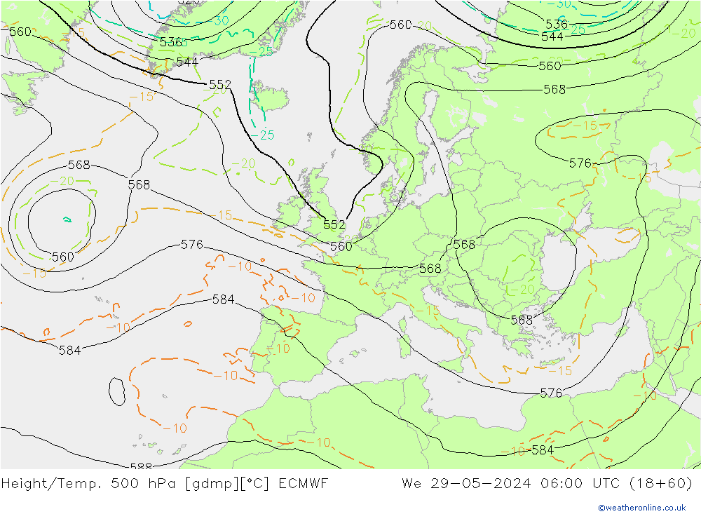 Z500/Rain (+SLP)/Z850 ECMWF We 29.05.2024 06 UTC