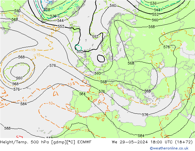 Z500/Rain (+SLP)/Z850 ECMWF Mi 29.05.2024 18 UTC