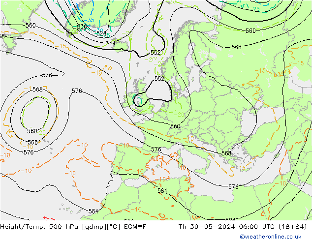 Height/Temp. 500 гПа ECMWF чт 30.05.2024 06 UTC